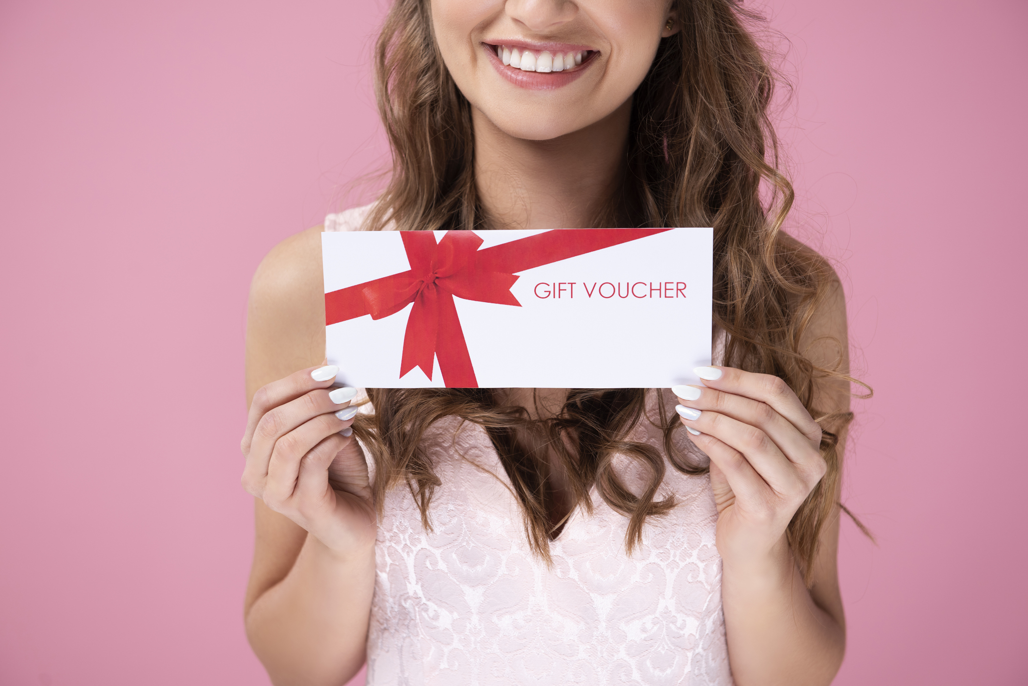 Woman Holding A Gift Card