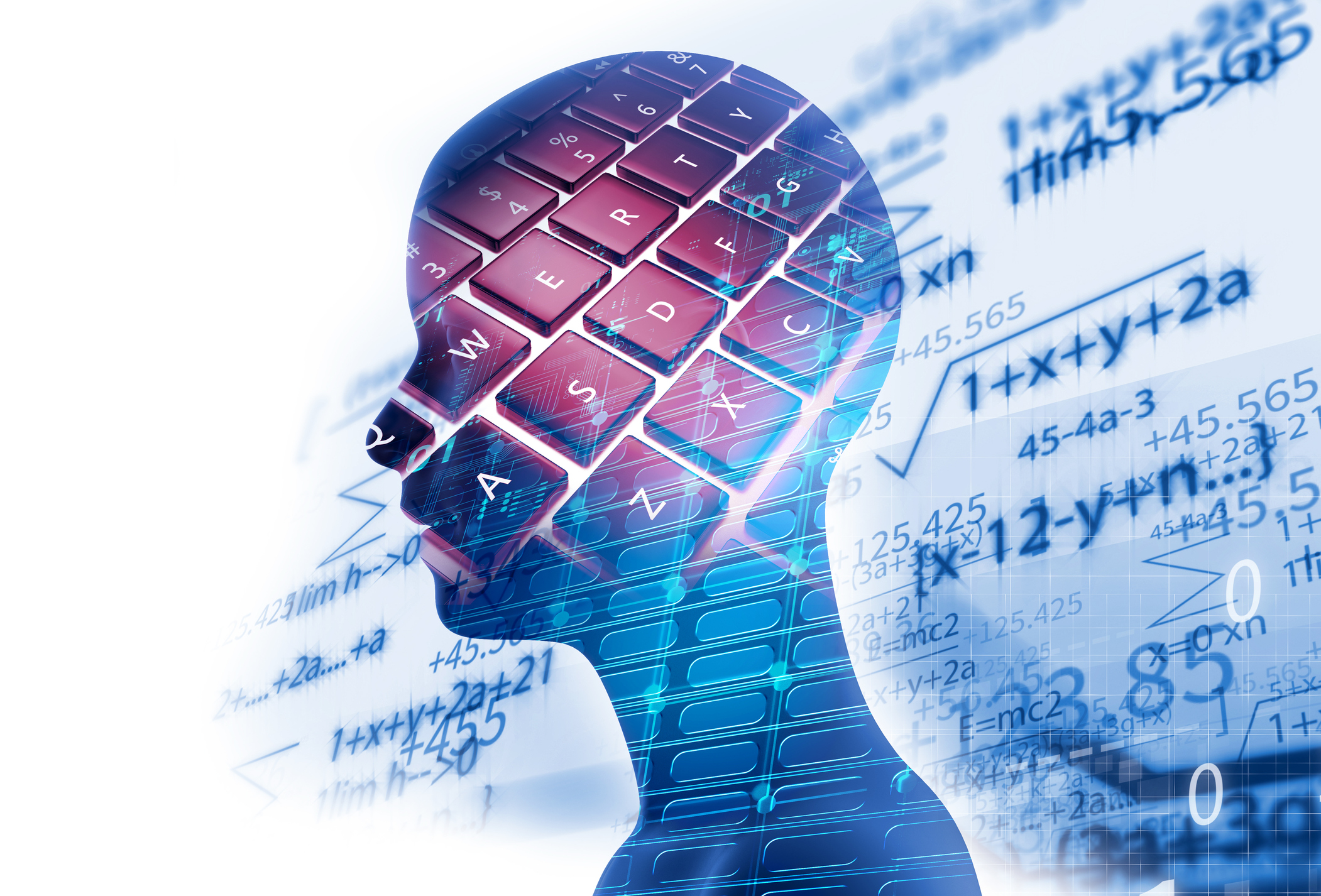 double exposure image of virtual human 3dillustration on programming and learning technology