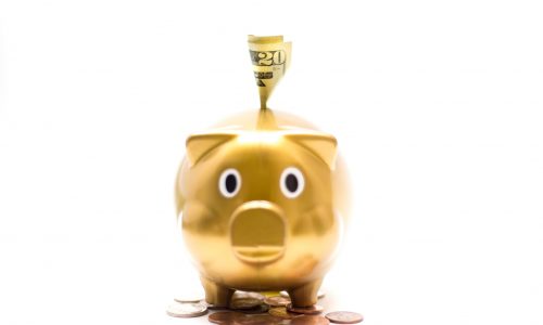 $20 bill in Gold Piggy Bank