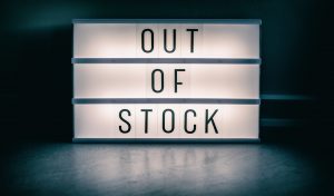 Out of stock lightbox sign on the dark background