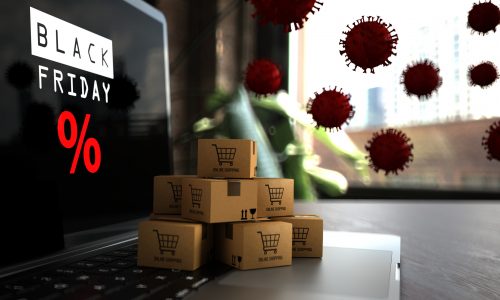 Online shopping during Black Friday in times of Coronavirus. 3d illustration.