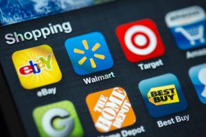 "Portland, Oregon, USA - August 17, 2012: A close up of an Apple iPhone 4s screen showing various Shopping apps, including eBay, Walmart, Target, Amazon, Groupon, Home Depot, Best Buy. Featuring high resolution Retina Display, Apple iPhone 4s is one of the most wanted and powerful smartphone on the world wide."