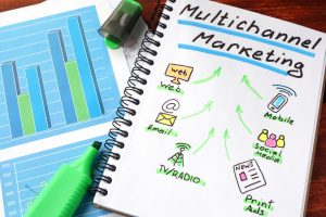 Multi channel marketing written in a notebook and marker.